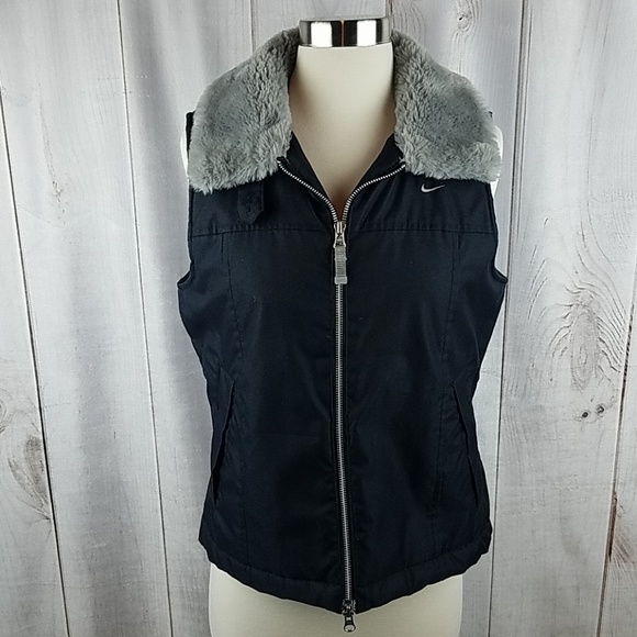 Nike Black Full Zip Vest Faux Fur Collar - Picture 1 of 7